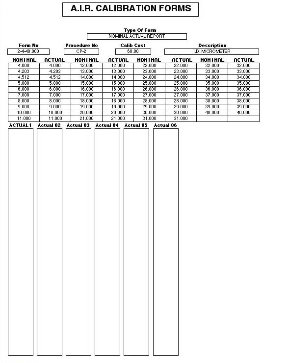 Calibration Forms Pricing