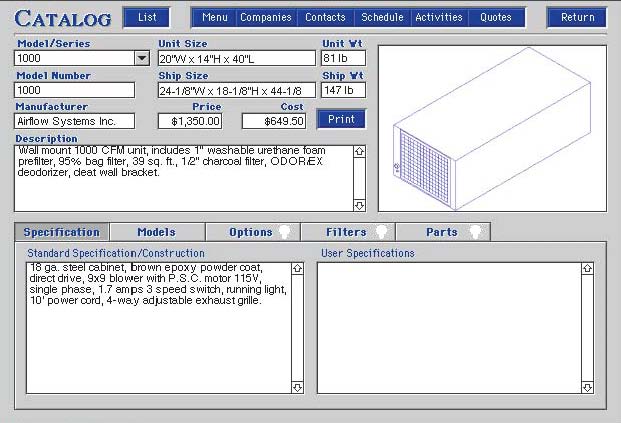 Catalog Specification Page