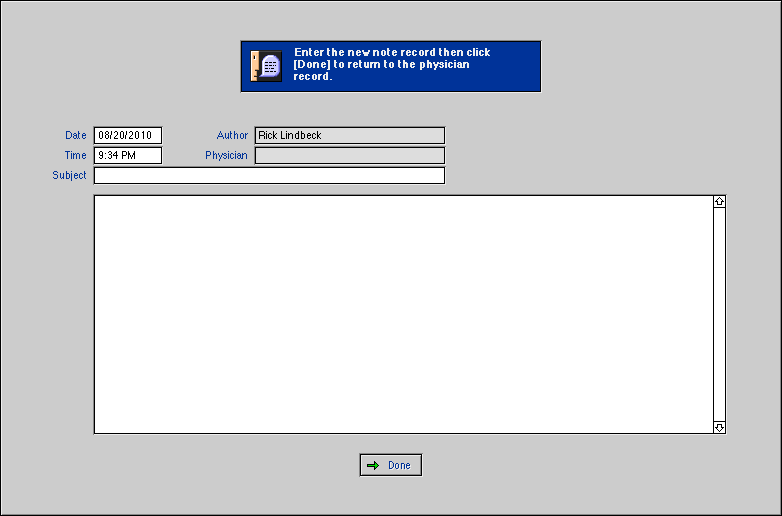 Physician Detail Note Entry