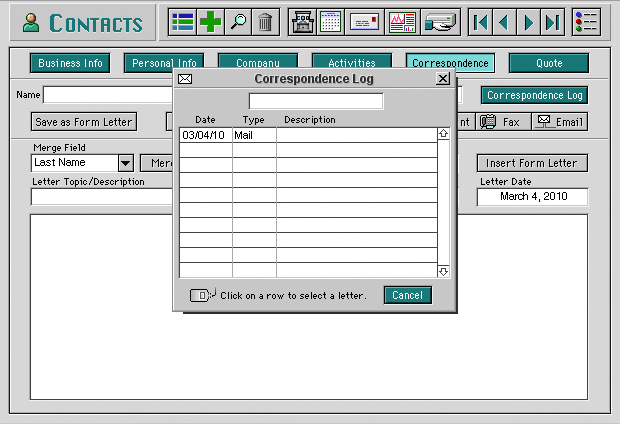 contacts correspondence log