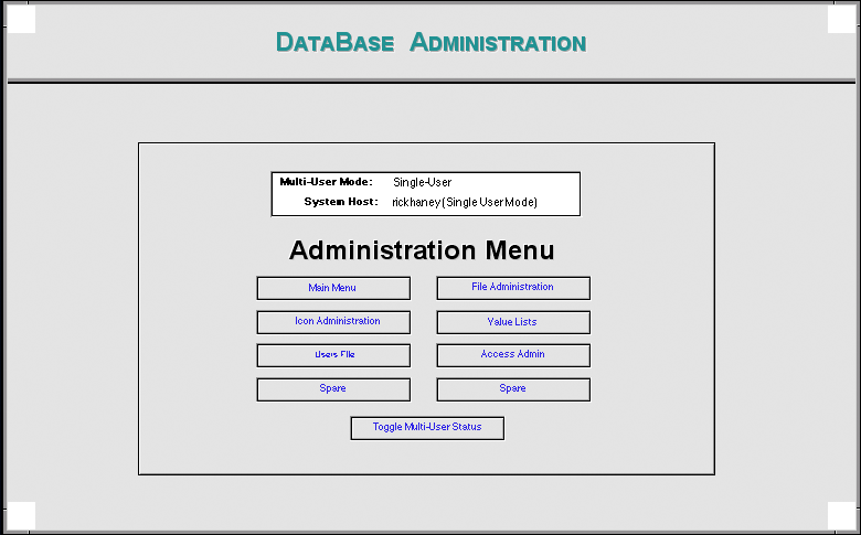 database adminstration menu