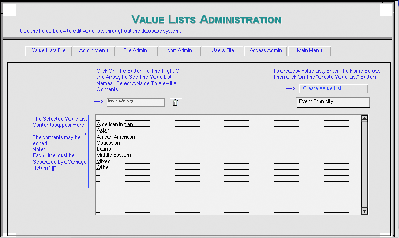 value list administration