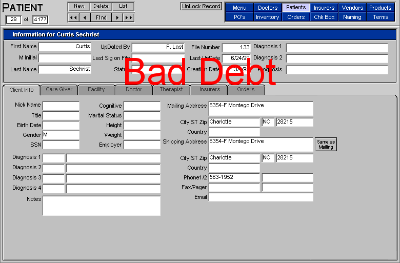 Patient Detail (Bad Debt Notice)