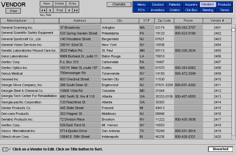 Vendors List