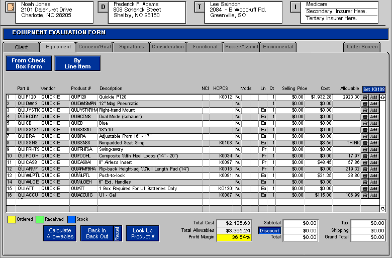 Orders Equipment Evaluation (Equipment)