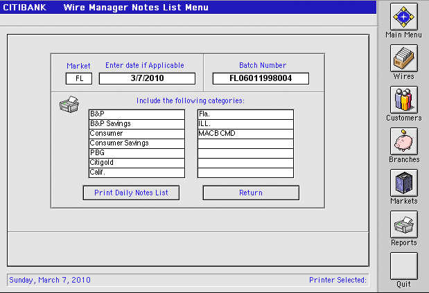 Wire Manager Notes List Menu