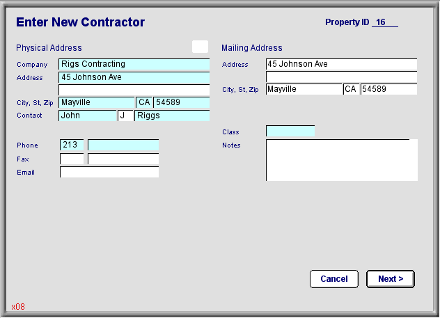Contractor Data Entry