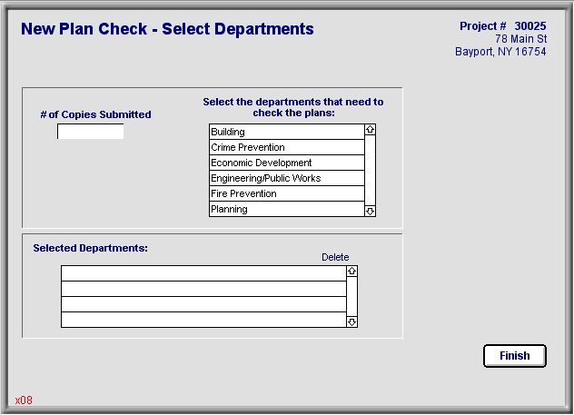 Project Plan Check Dept Selection