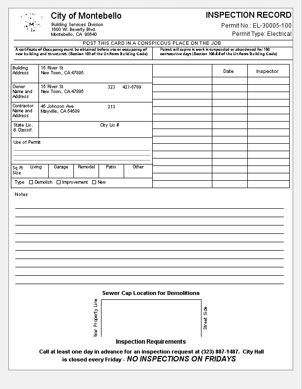 Permit Printed Inspection Record