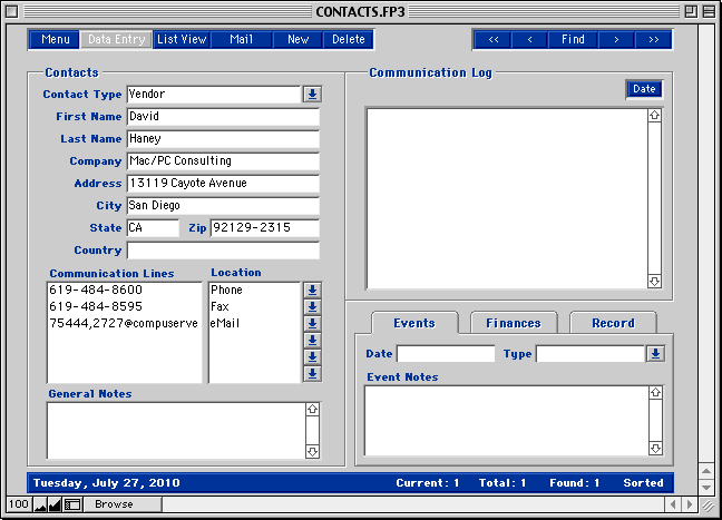 Contacts Data Entry