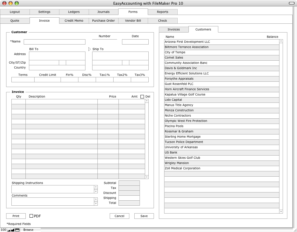 Invoice Form and Customer List