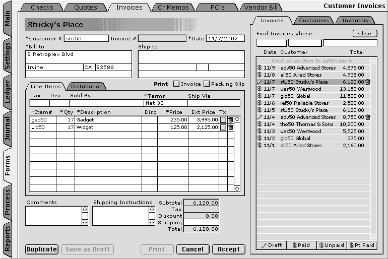 Invoice Form and Invoice List